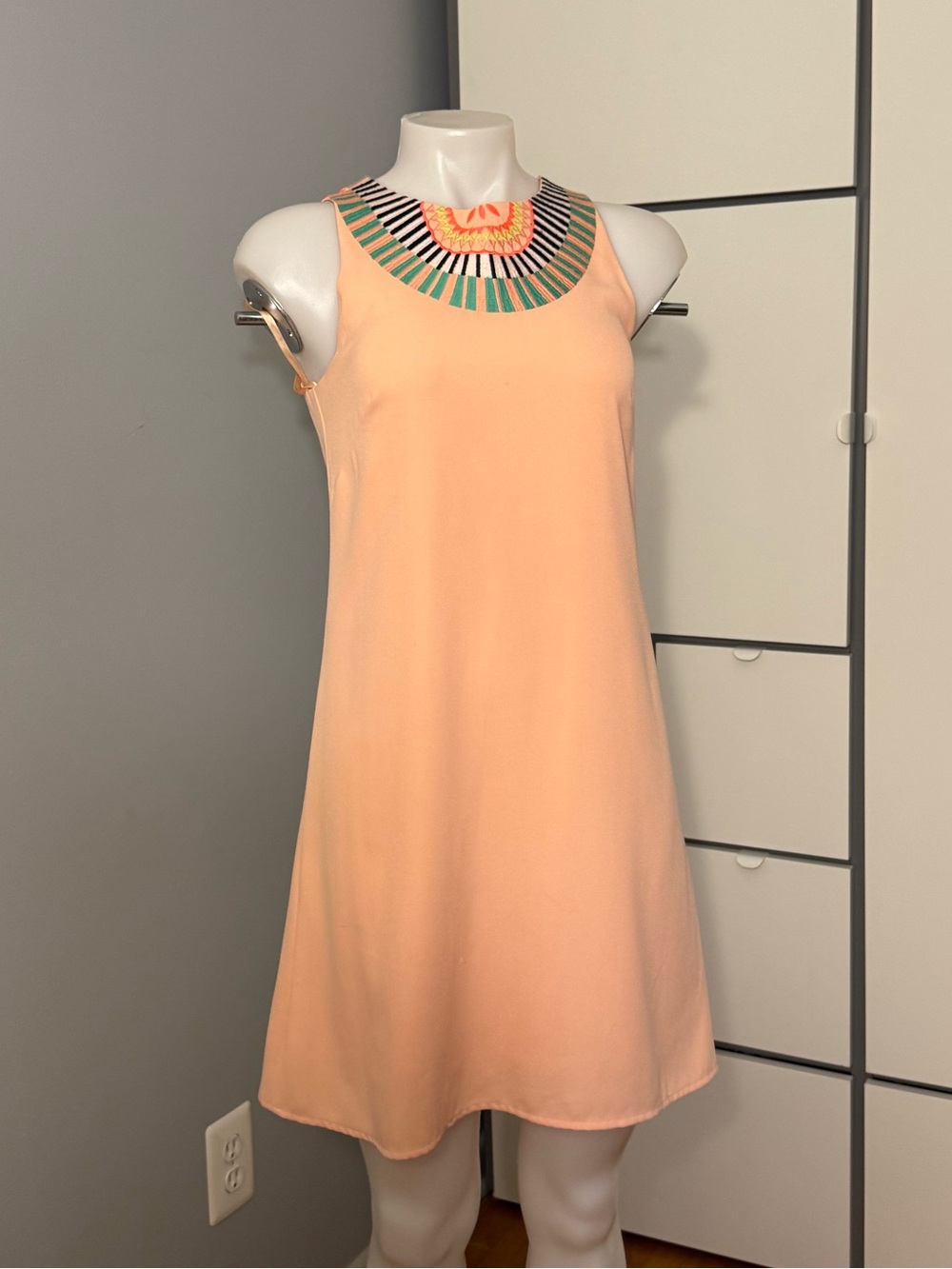 Gianni Bini Peach Shift Dress with Multicolor Neckline